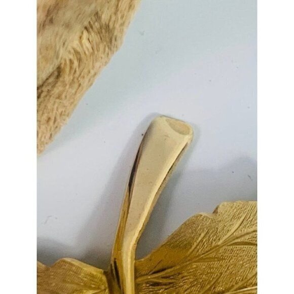 Vintage 60s SARAH CONVENTRY Gold-Tone LEAF with Faux Pearl Brooch - Picture 5 of 8
